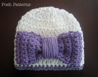 Crochet PATTERN - Hat and Bow Crochet Pattern - Crochet Hat Pattern - Crochet Patterns Kids - Baby, Toddler, Child, Adult Sizes - PDF 208