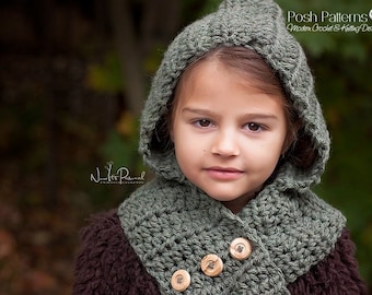 Crochet Pattern - Crochet Hooded Scarf Pattern - Hooded Cowl Pattern - Crochet Patterns for Women - Toddler, Child, Adult Sizes - PDF 113