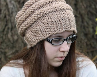 Easy Knitting PATTERN - Knit Hat Pattern - Slouchy Hat Pattern - Chunky Yarn Knitting Pattern - Toddler, Child, Adult Sizes - PDF 242