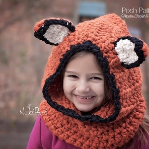 Crochet PATTERN - Fox Hooded Cowl Pattern - Hooded Scarf Crochet Pattern - Patterns for Baby, Toddler, Child, Kids, Adult Sizes - PDF 255