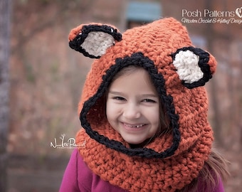 Crochet PATTERN - Fox Hooded Cowl Pattern - Hooded Scarf Crochet Pattern - Patterns for Baby, Toddler, Child, Kids, Adult Sizes - PDF 255