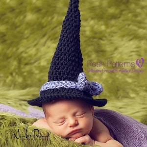 Crochet PATTERN Baby Crochet Pattern Newborn Baby Witch Hat Crochet Patterns Baby Halloween Hat Photo Prop Pattern PDF 201 image 1