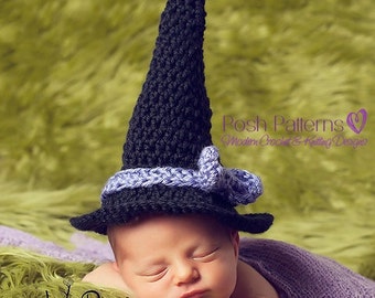 Crochet PATTERN - Baby Crochet Pattern - Newborn Baby Witch Hat - Crochet Patterns Baby - Halloween Hat - Photo Prop Pattern - PDF 201