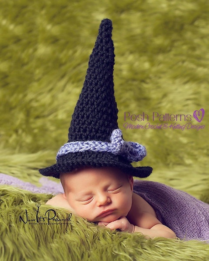 Crochet PATTERN Baby Crochet Pattern Newborn Baby Witch Hat Crochet Patterns Baby Halloween Hat Photo Prop Pattern PDF 201 image 1