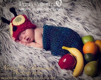 Crochet Caterpillar Hat and Cocoon Pattern – Newborn Photo Prop (PDF Pattern)