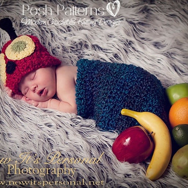 Crochet Pattern - Baby Crochet Patterns - Crochet PATTERN - Newborn Caterpillar Hat and Cocoon Pattern Set - Photo Prop Pattern