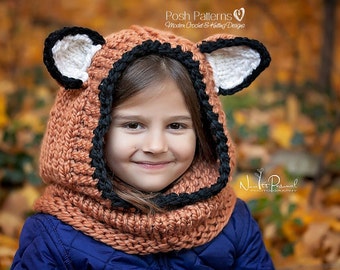 Knitting Pattern - Fox Hooded Cowl - Hooded Cowl - Hooded Fox Cowl Knitting Pattern - Hooded Scarf - Baby, Toddler, Child, Adult - PDF 397