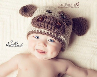 Crochet PATTERN - Crochet Baby Hat Pattern - Baby Cow Hat - Crochet Patterns for Boys - Includes Baby, Toddler, Child Sizes - PDF 221