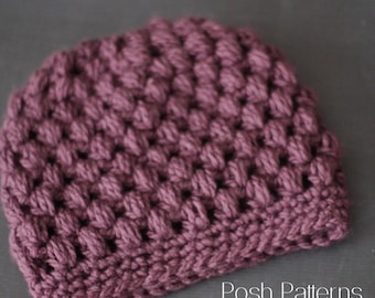 Crochet PATTERN - Puff Stitch Crochet Messy Bun Hat Pattern - Crochet Hat Pattern - Ponytail Hat - Toddler, Child, Adult Sizes -  PDF 441