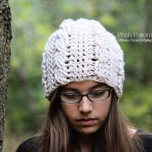 Häkelanleitung - Slouchy Hat Häkelanleitung - Häkelanleitung Hut - Zopfmuster - Sofortiger digitaler Download druckbare Anleitung