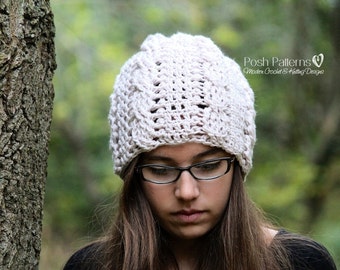 Crochet PATTERN - Slouchy Hat Crochet Pattern - Crochet Pattern Hat - Crochet Cable Hat Pattern - 3 Sizes Baby to Adult - PDF 260