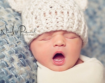 Crochet Teddy Bear Hat Pattern – Lacy Baby Beanie, 4 Sizes (PDF Pattern)