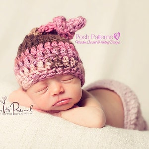 Easy Crochet PATTERN - Top Knot Baby Hat Pattern - Crochet Stocking Hat Pattern - Crochet Patterns Baby - 4 Sizes - Photo Prop - PDF 151