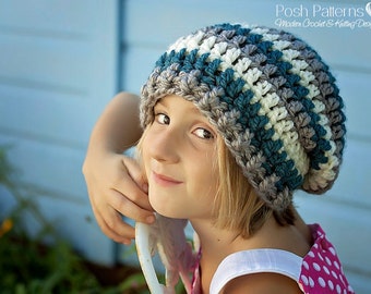 Crochet PATTERN - Easy Crochet Slouchy Hat Pattern - Crochet Patterns Hat - Crochet Patterns for Kids - Hat Pattern - 5 Sizes - PDF 391