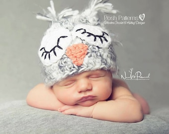 Crochet PATTERNS - Crochet Hat Pattern - Baby Owl Hat Pattern - Crochet Patterns for Babies - Includes 6 Sizes - Photo Prop Pattern PDF 109