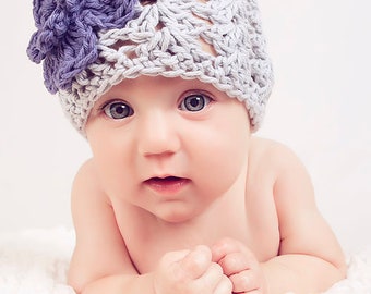 Crochet PATTERN - Crochet Hat Pattern - Lace Hat and Flower Pattern - Crochet Baby Hat Pattern - PDF 117 - Includes 6 Sizes Newborn to Adult