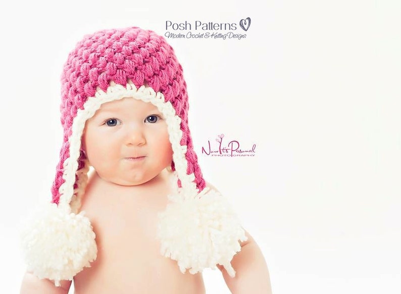 Crochet PATTERN Puff Stitch Earflap Hat Crochet Hat Pattern Crochet Patterns Kids Baby, Toddler, Child, Kids, Adult Sizes PDF 104 image 2