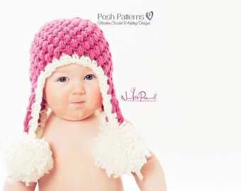 Puff Stitch Crochet Hat PATTERN – Earflap Beanie, Baby to Adult Sizes (PDF)