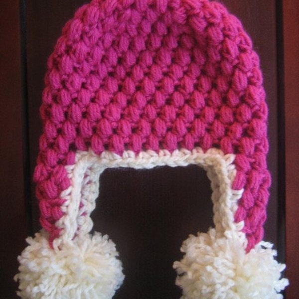 Crochet PATTERN - Puff Stitch Earflap Hat - Crochet Hat Pattern - Crochet Patterns Kids - Baby, Toddler, Child, Kids, Adult Sizes - PDF 104