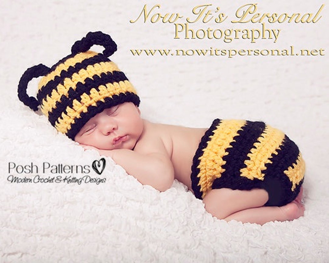 Crochet Bumble Bee Hat and Diaper Cover Pattern – Newborn Size (PDF) - Etsy
