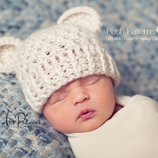 Crochet PATTERN - Bear Hat Crochet Pattern - Crochet Pattern Baby - Crochet Hat Pattern - Includes 4 Sizes Newborn to Adult - PDF 203