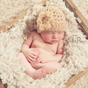 Crochet PATTERN - Lacy Baby Beanie and Flower - Crochet Hat Pattern - Includes 4 Sizes Newborn to Adult - PDF 111