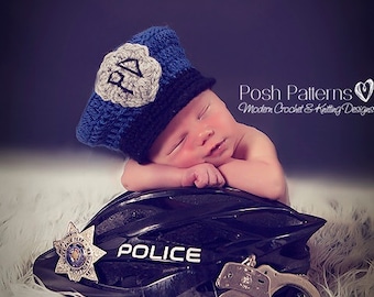 Crochet PATTERN - Police Man Policeman Hat - Crochet Hat Pattern - Crochet Patterns for Boys - 3 Sizes Newborn to 12 Months - PDF 274