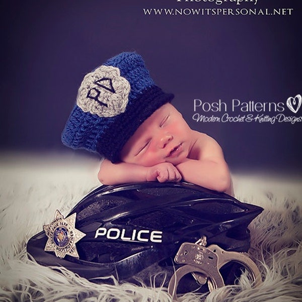 Crochet PATTERN - Police Man Policeman Hat - Crochet Hat Pattern - Crochet Patterns for Boys - 3 Sizes Newborn to 12 Months - PDF 274