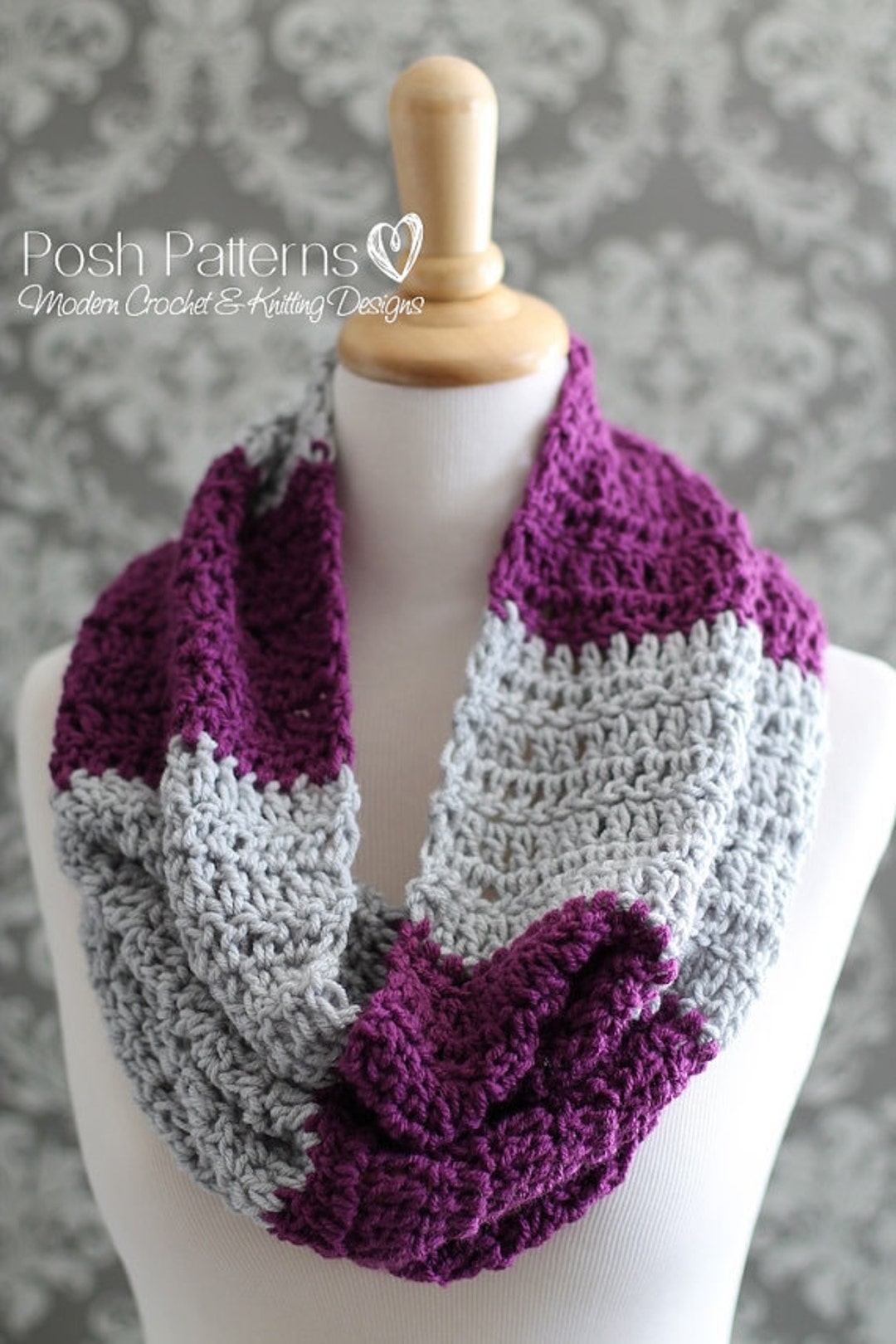 Crochet PATTERN - Infinity Scarf Pattern - Easy Striped Cowl Pattern ...