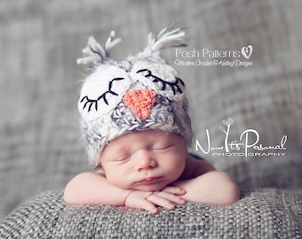 Crochet Owl Hat Pattern - Chunky Yarn, All Sizes (PDF Pattern)