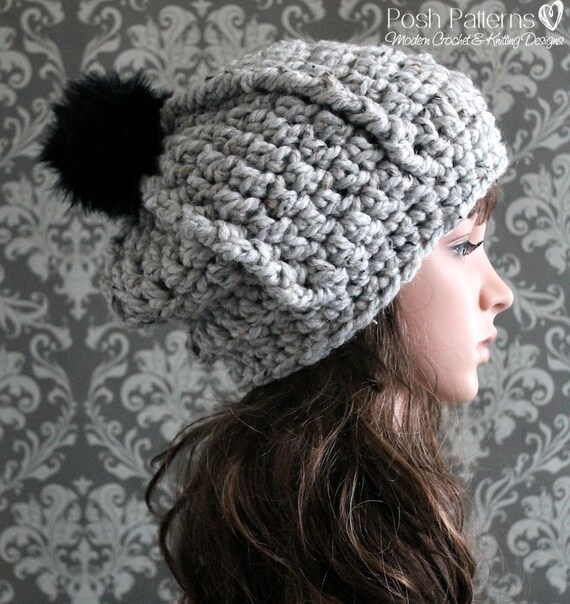 Stylish Black and Gray Women\'s Crochet Hat Crochet Slouchy Hat | Warm Winter Beanie | Black Bulky  main image 2