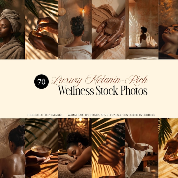 Luxury Melanin Rich Wellness Spa Stock Photos | Melanin Beauty Self Care Photography | Spa Branding Content for Instagram & Marketing