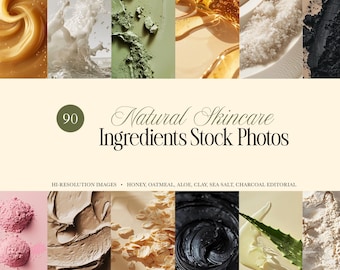 Natural Skincare Stock Photos | Honey, Oatmeal, Aloe, Clay & Charcoal Ingredients | Organic Beauty Branding Images