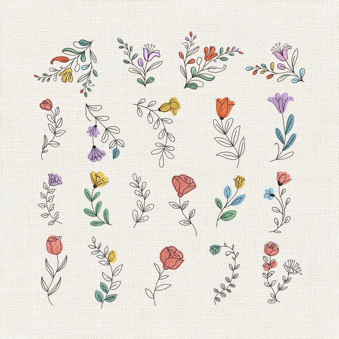 Mini Floral Embroidery Design Bundle, Small Flower Machine Embroidery ...