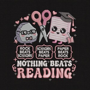 Nothing Beats Reading Embroidery Design, Funny Book Machine Embroidery Pattern, Teacher Library  Embroidery Patch File, PES DST Multi Sizes