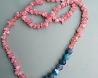 Handmade Rose Quartz and Blue Agate Beaded Necklace | Boho Statement Jewelry