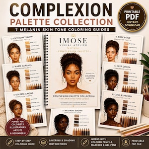 Complexion Palette Collection, Melanin Coloring Guide, Skin Tone Reference for Artists