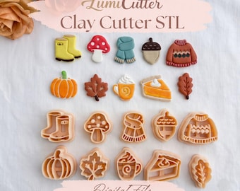 Set van 10 mini-uitstekers van polymeerklei in herfststijl (STL-bestand)