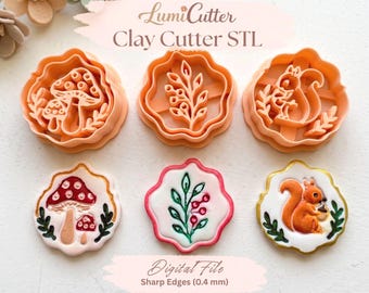 Woodland Mushroom, Squirrel, Botanical Clay Cutter Set STL (Digital File)