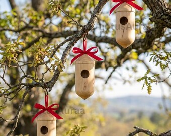 Comedero para pájaros colgante de madera hecho a mano / Casita rústica para pájaros de jardín / Comedero para pájaros de jardín