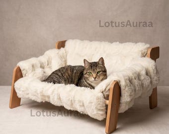 Wooden Cat Sofa with Removable Washable Fluffy Cover | Indoor Cat Sofa Cage| Gift For Cat Lovers
