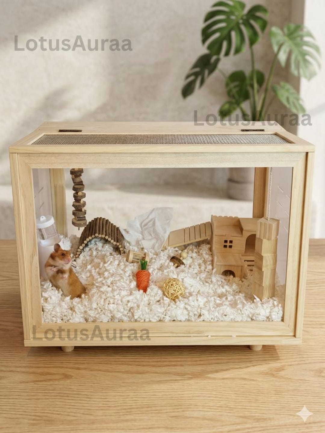 Wooden Hamster Cage With Open Top Acrylic Panel | Hamester Lover Gift ...