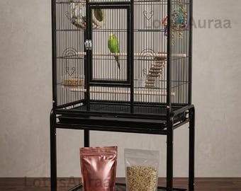 Jaula para pájaros de metal macizo / Casita para pájaros grande de hierro forjado con ruedas