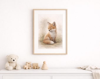Woodland Fox Nursery Wall Art Printable, Watercolour Baby Animal,Neutral Nursery Decor,Fox Illustration, Digital Download
