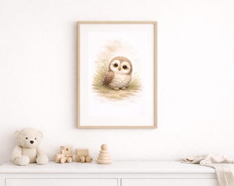 Bosuil kinderkamer muurkunst-schattige bosuil aquarel afdrukbare, neutraal babykamer decor