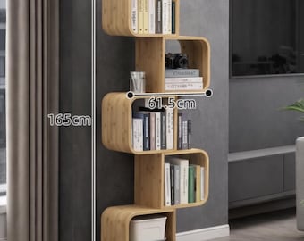 S-Curve Bookcase – Modern Curved Wooden Shelf, Minimalist Bookshelf for Living Room & Office