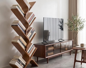 Modern Tree Bookshelf, Wooden Vertical Book Organizer, Minimalist Home Decor