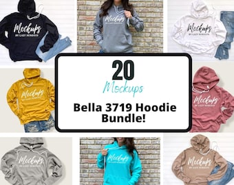 Bella 3719 Mockup Bundle - Bella 3719 Flatlays - Hoodie Mockup - Bella Canvas Hoodie Mock Up - Womens Mockup - White Black Teal Grey Mustard