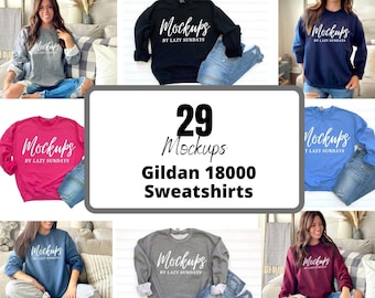 Gildan Sweatshirt Mockups - Gildan 18000 Flatlays - Sweatshirt Mockup - Gildan 18000 Bundle Mockups - Red - Grey - Black - Purple - White
