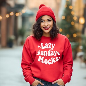 Red Sweatshirt Mockup, holiday mockup,Christmas modeled sweater mockup, Gildan 18000 Mock Up